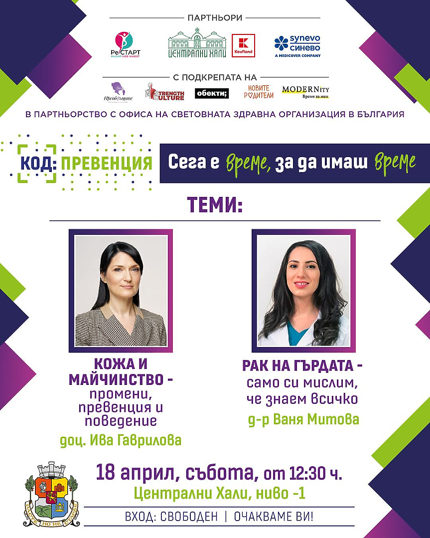 КОД: Превенция“ през април:  Промени в кожата по време на бременност: нормално или повод за притеснение? Превенция на рак на гърдата: физическа и емоционална грижа